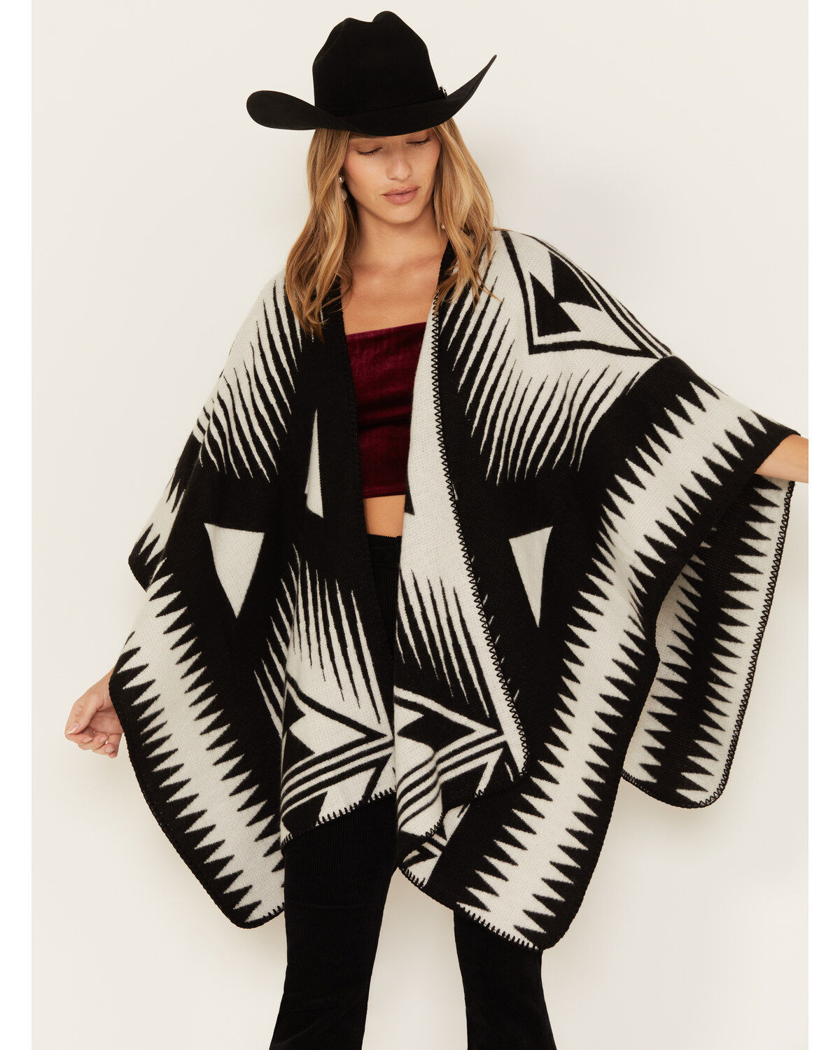 Image #1 - Shyanne Women's Deco Print Blanket Shawl, Black, hi-res