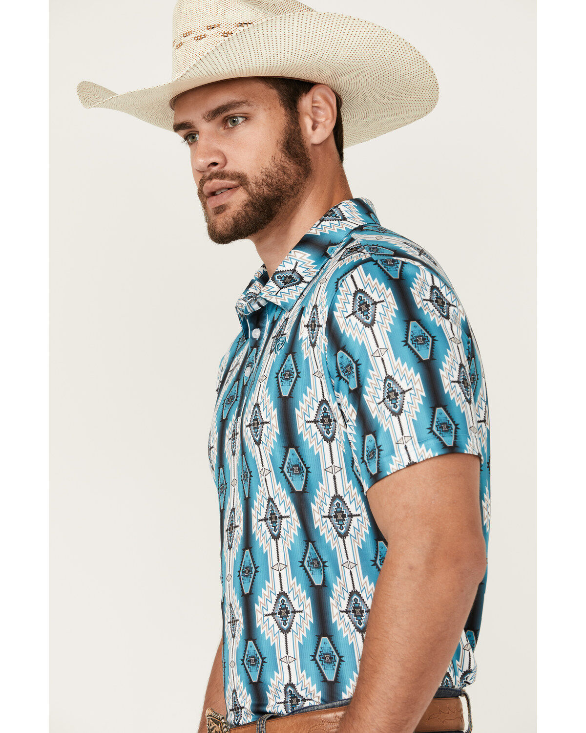 Image #2 - Rock & Roll Denim Men's Southwestern Print Short Sleeve Polo Shirt, , hi-res