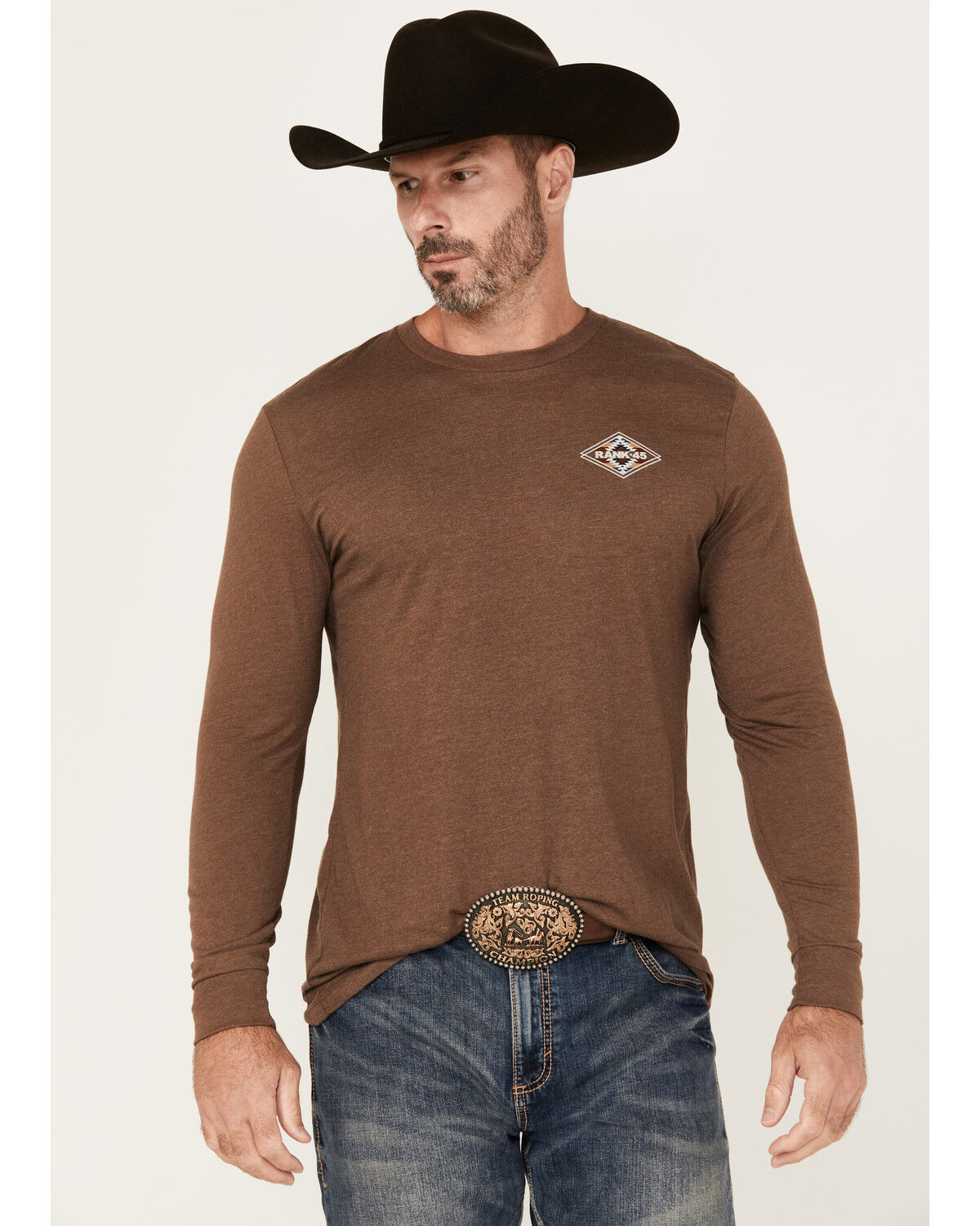 Image #2 - RANK 45® Men's Dusty Arena Southwestern Logo Long Sleeve Graphic T-Shirt, Brown, hi-res