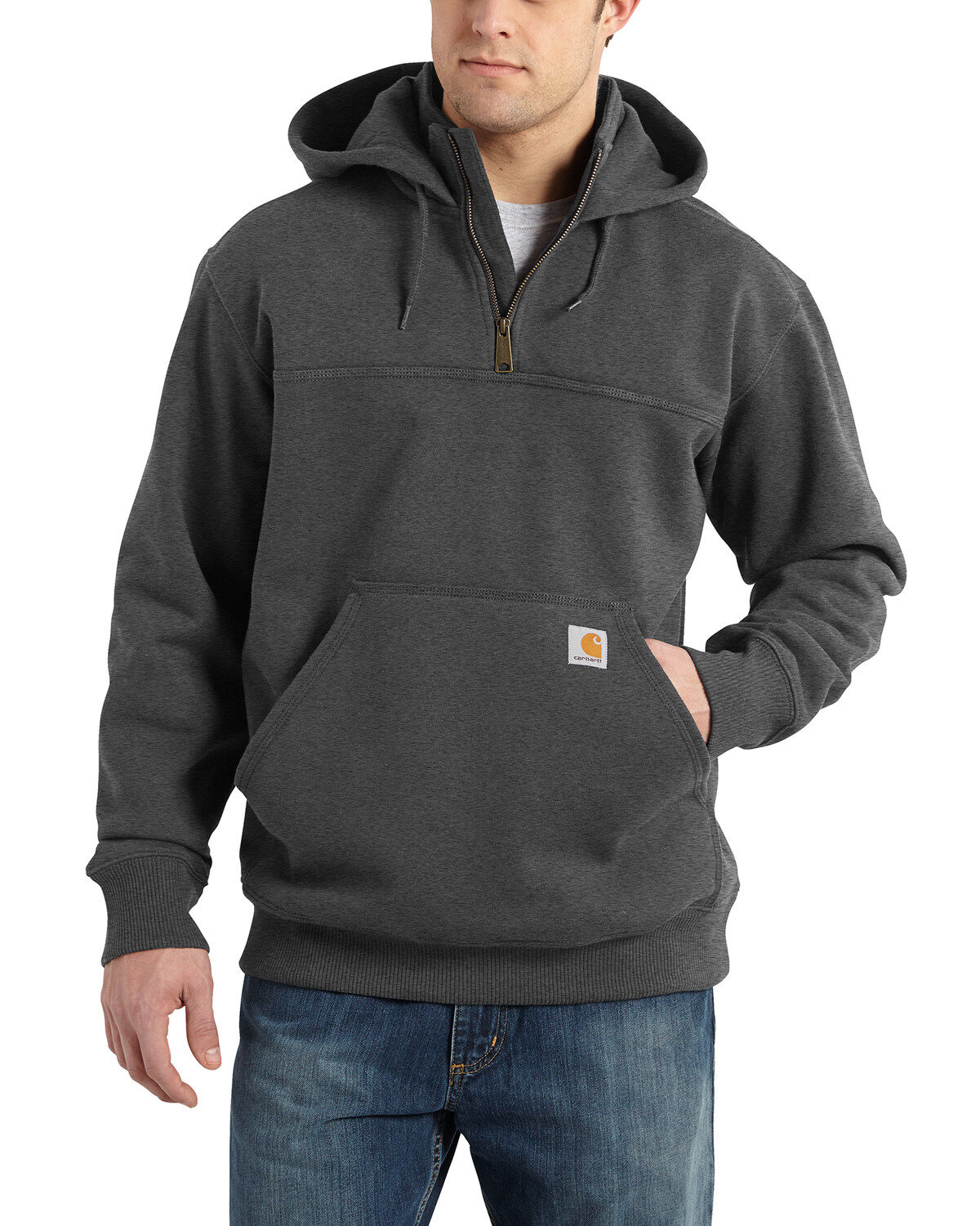 Image #2 - Carhartt Men's Rain Defender Paxton Hooded Zip Work Sweatshirt, Charcoal, hi-res