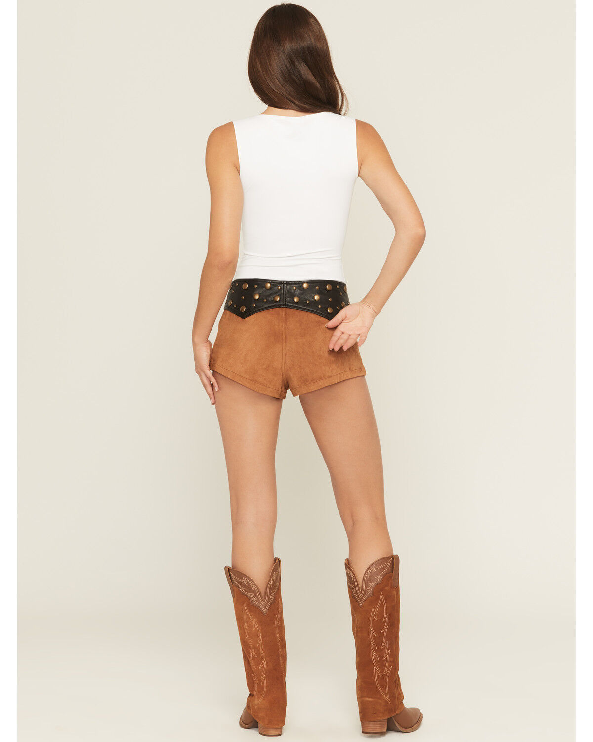 Image #3 - Show Me Your Mumu Women's Wilson Faux Suede Shorts, Tan, hi-res