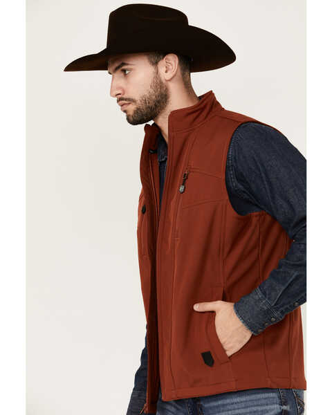 Image #2 - RANK 45® Men's Ralington Embroidered Softshell Vest , Dark Orange, hi-res