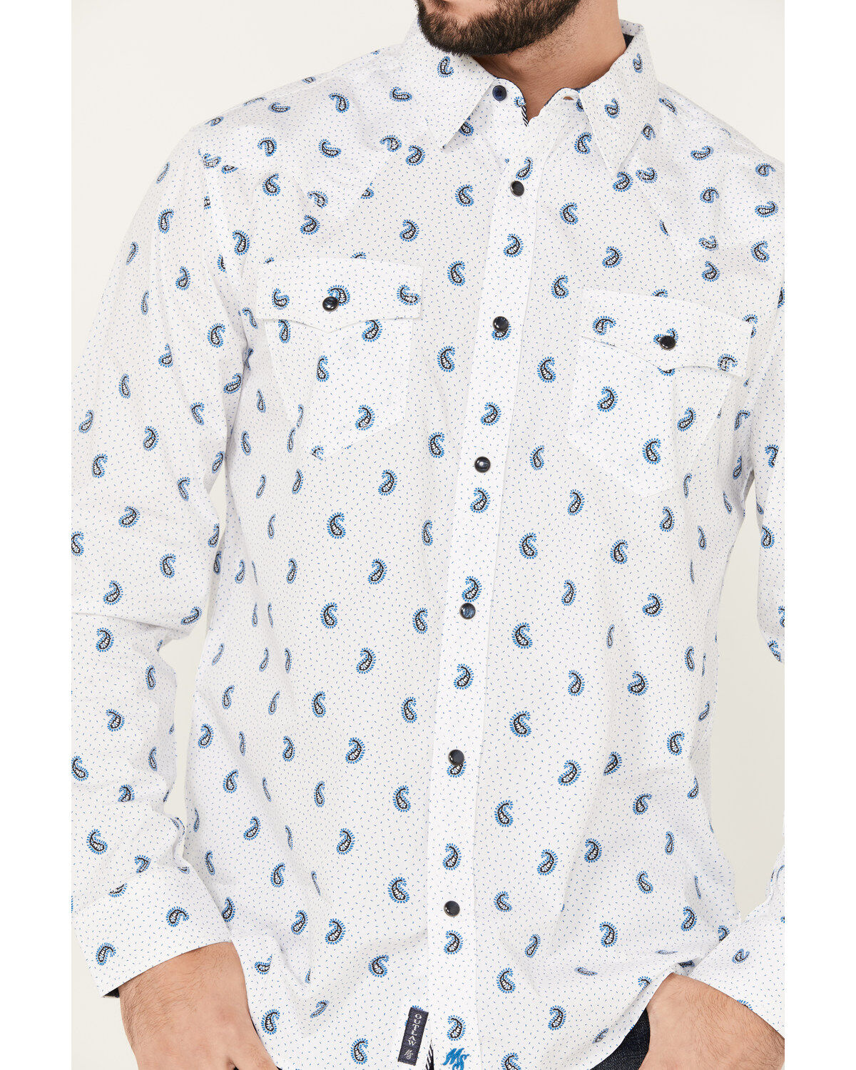 Image #3 - Moonshine Spirit Men's Attitude Paisley Print Long Sleeve Snap Western Shirt, White, hi-res