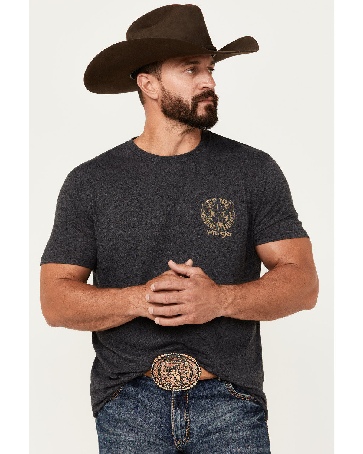 Image #2 - Wrangler Men's Boot Barn Exclusive Bull Skull Stamp Short Sleeve Graphic T-Shirt, , hi-res