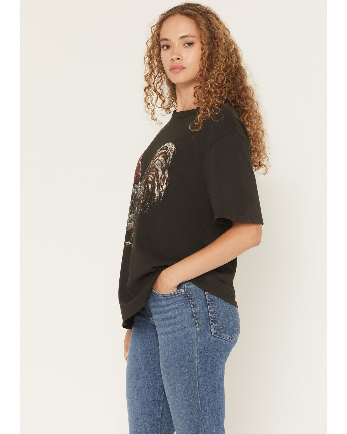 Image #2 - Originality Women's Rooster Short Sleeve Oversized Graphic Tee, Black, hi-res