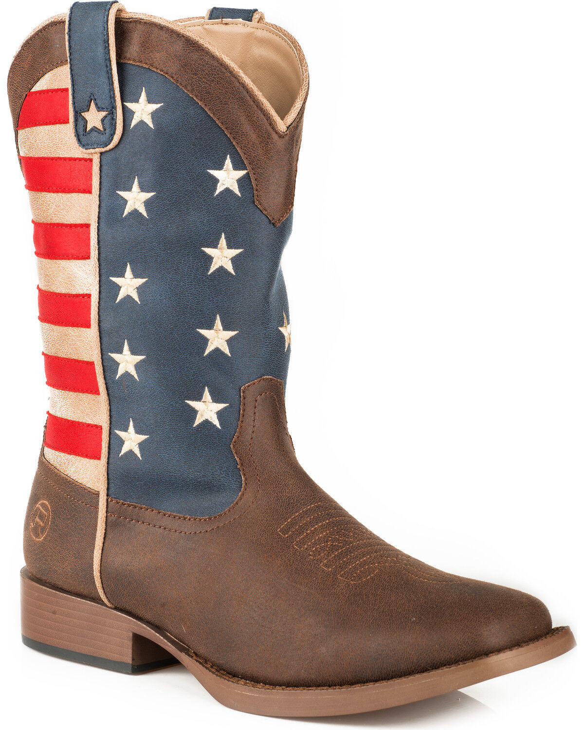 Roper Boys' American Patriot Western Boots - Square Toe, Brown, hi-res
