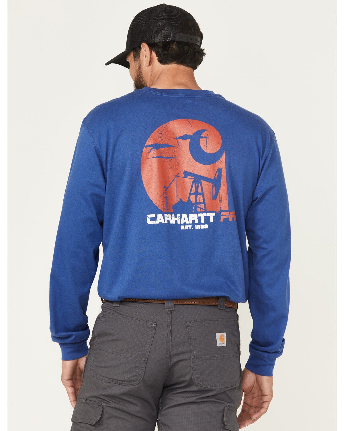 Carhartt Men's FR Force Loose Fit Oil Rig Lightweight Long Sleeve Work Shirt, Blue, hi-res