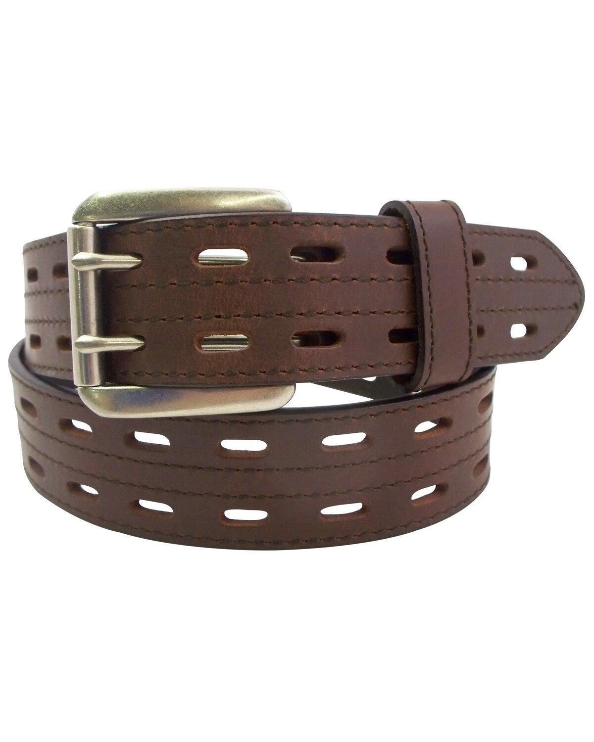 Danbury Men's Leather Prong Rollar Bar Work Belt, Brown, hi-res
