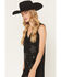 Image #2 - Rock & Roll Denim Women's Faux Suede Embellished Sleeveless Snap Mini Dress, Black, hi-res