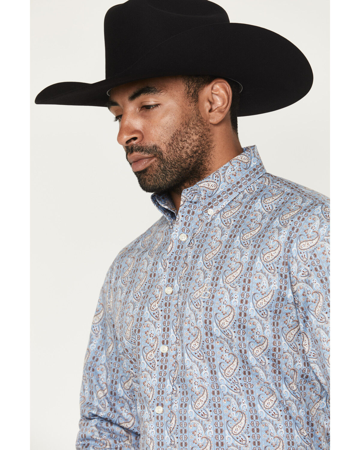 Image #2 - Panhandle Slim Men's Paisley Wallpaper Print Long Sleeve Button-Down Stretch Western Shirt, Blue, hi-res