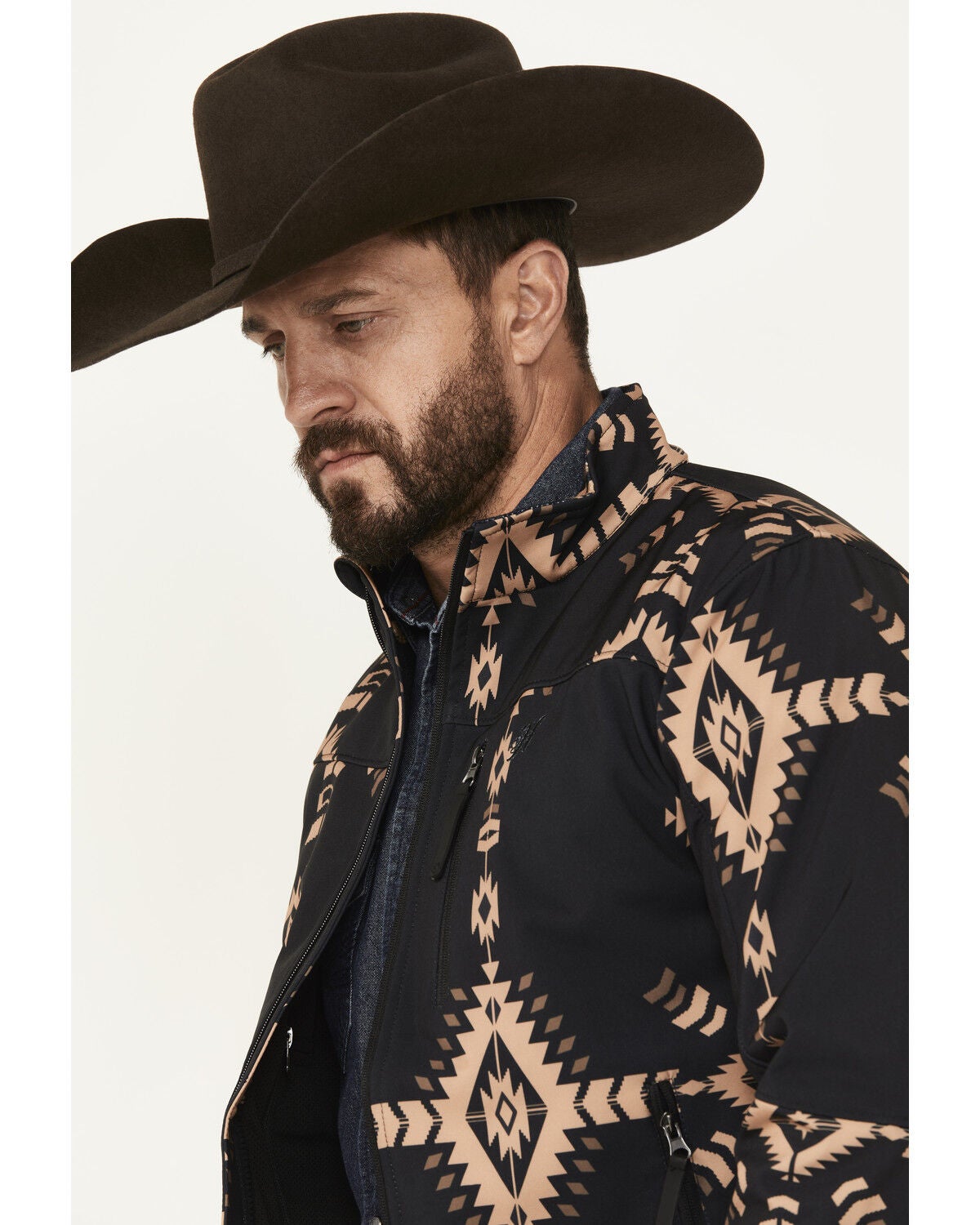 Image #2 - Hooey Men's Southwestern Print Softshell Jacket - Big, Black, hi-res