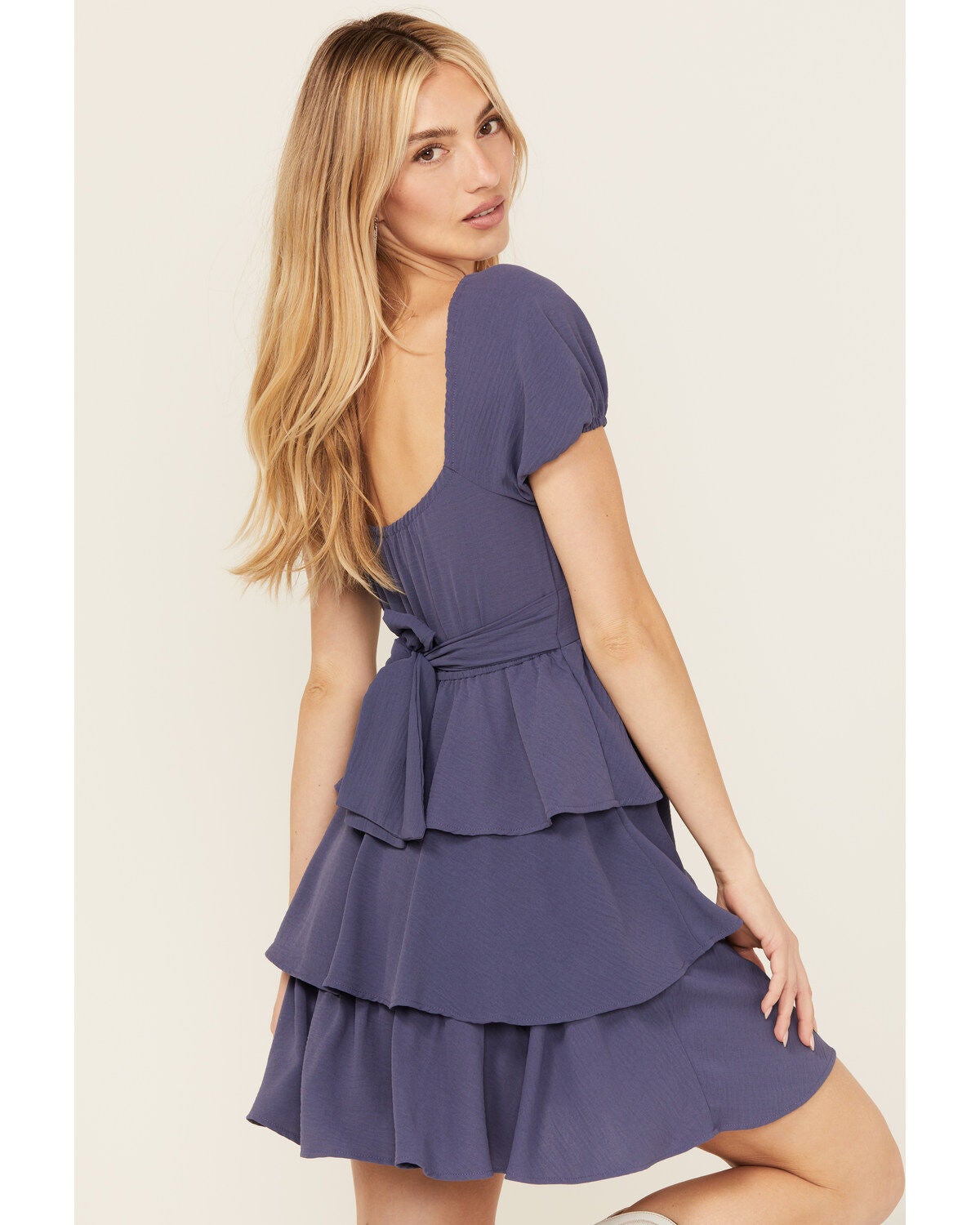 Image #4 - Originality Women's Tiered Short Sleeve Mini Dress, Navy, hi-res