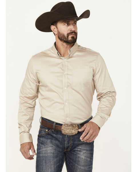 Cody James Men's Basic Twill Long Sleeve Button-Down Performance Western Shirt, Tan, hi-res