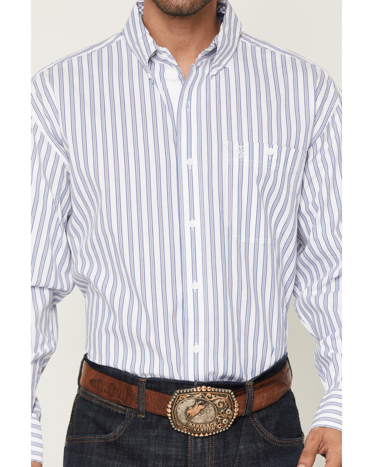 Image #3 - George Strait by Wrangler Stripe Print Long Sleeve Button-Down Stretch Western Shirt - Tall, White, hi-res