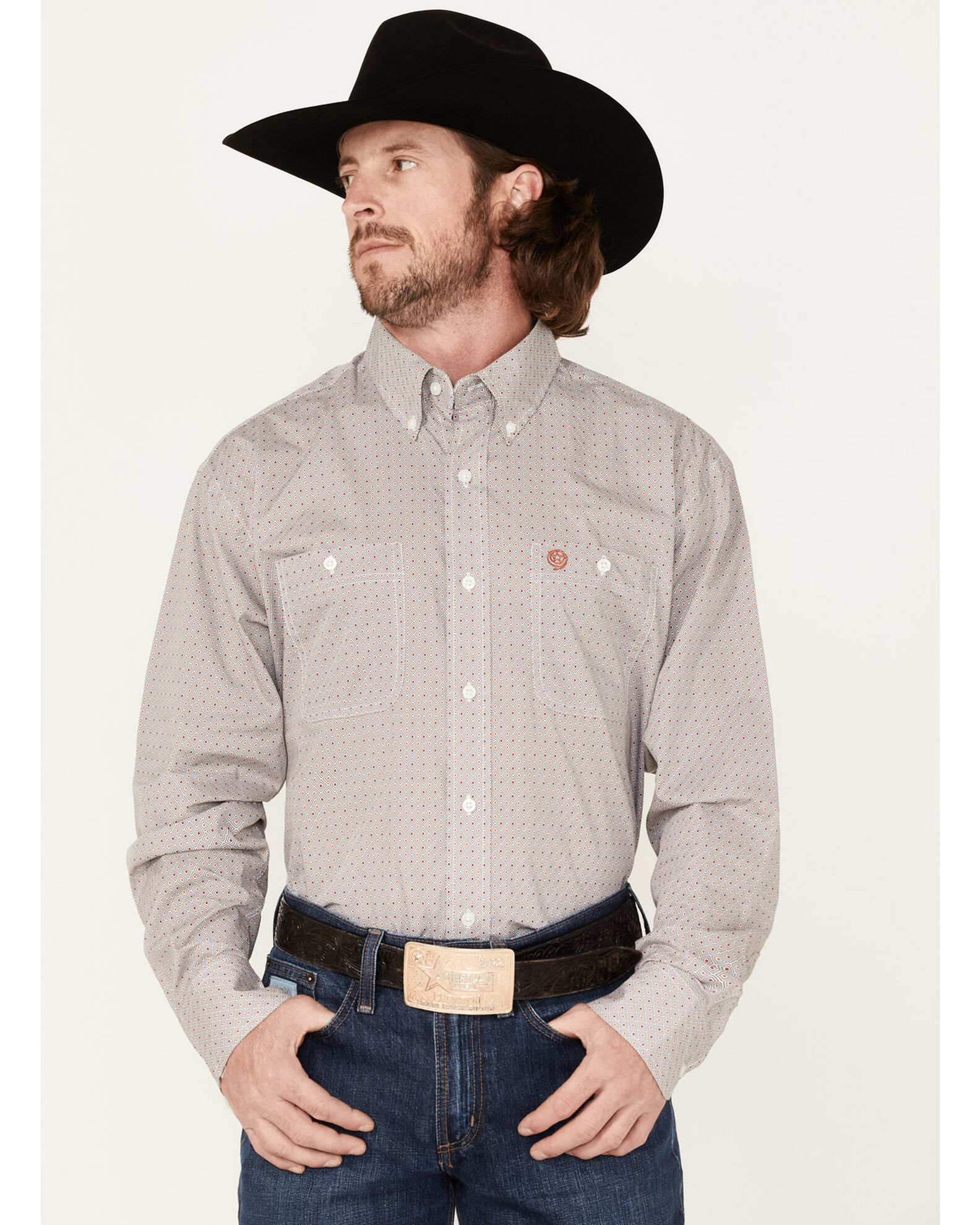 George Strait by Wrangler Men s Lone Sleeve Button Down Print Western Shirt