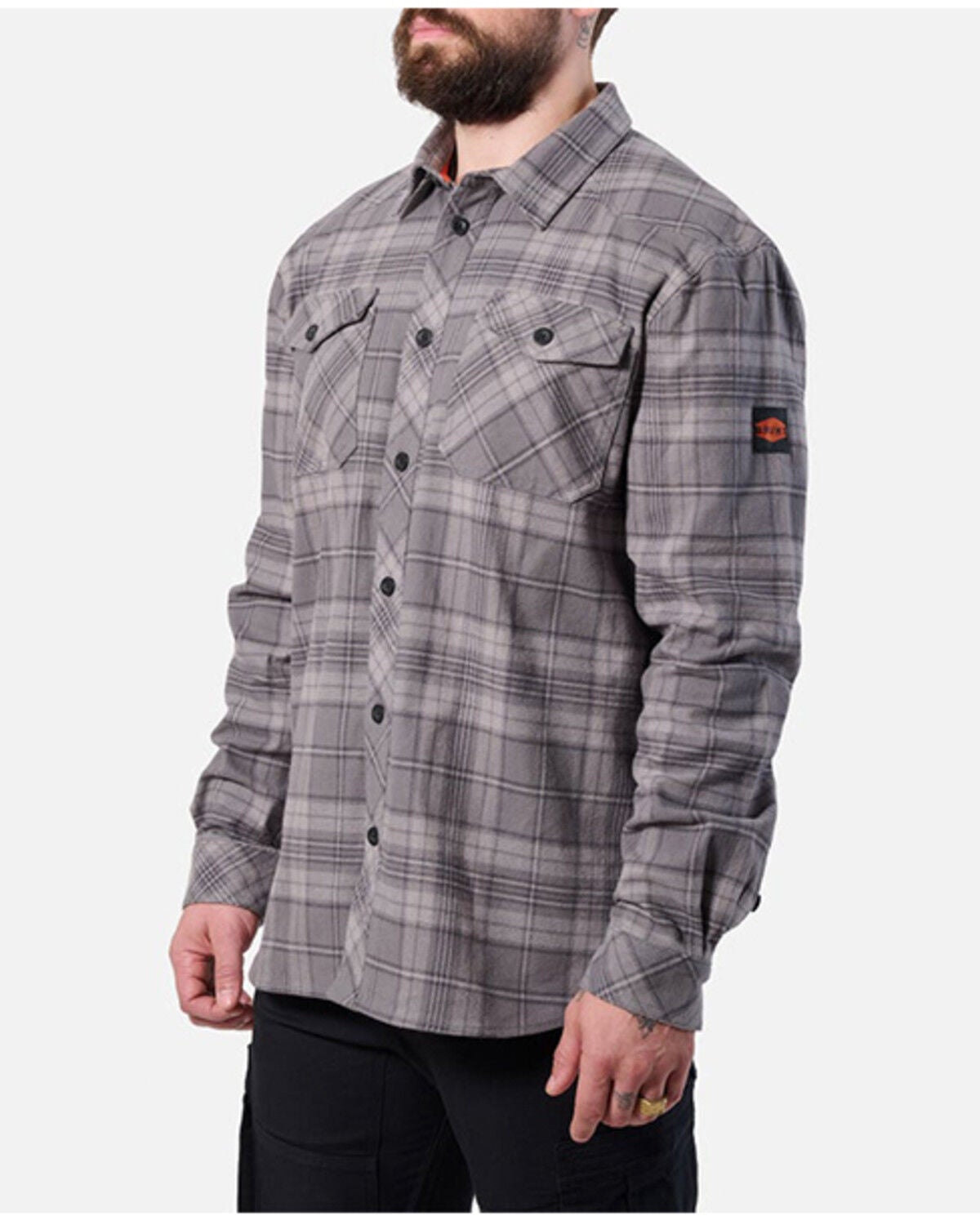 Brunt Workwear Men's Plaid Print Long Sleeve Button-Down Flannel Shirt, Grey, hi-res