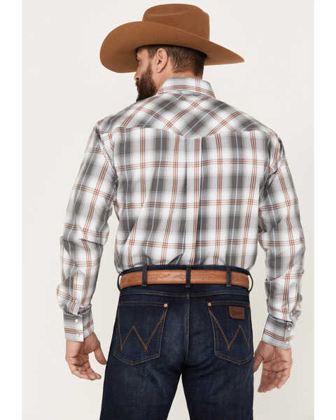 Image #4 - Roper Men's Amarillo Plaid Print Long Sleeve Western Snap Shirt, Grey, hi-res