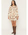 Image #1 - Wrangler Retro Women's Horses Conversational Print Long Sleeve Smocked Mini Dress, Cream, hi-res