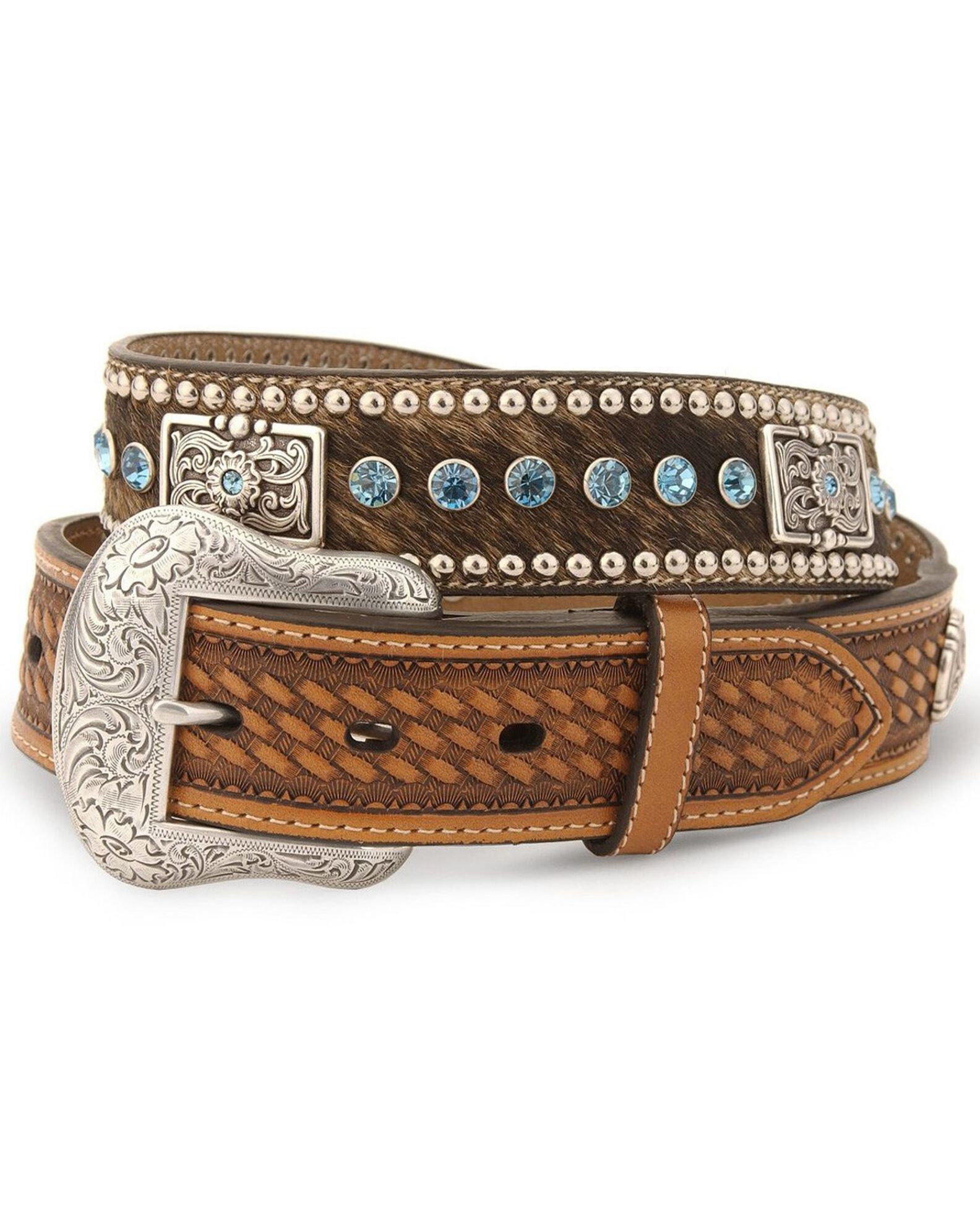 Image #1 - Nocona Belt Co. Men's Hair-on Hide Concho Belt, Natural, hi-res