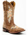 Laredo Women's Flower Inlay Western Performance Boots - Broad Square Toe, Tan, hi-res