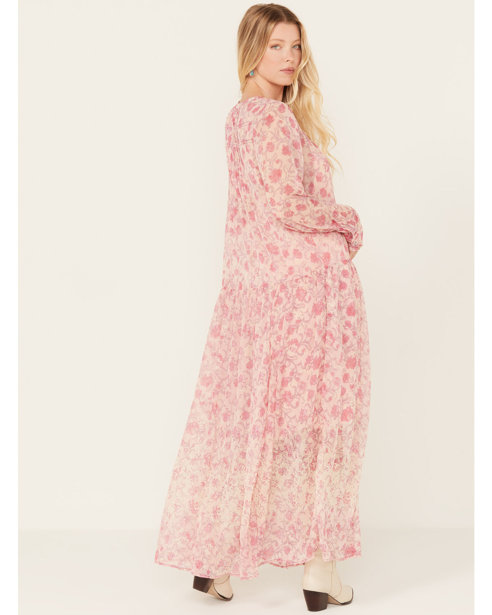 Free People Women's See It Through Floral Long Sleeve Maxi Dress