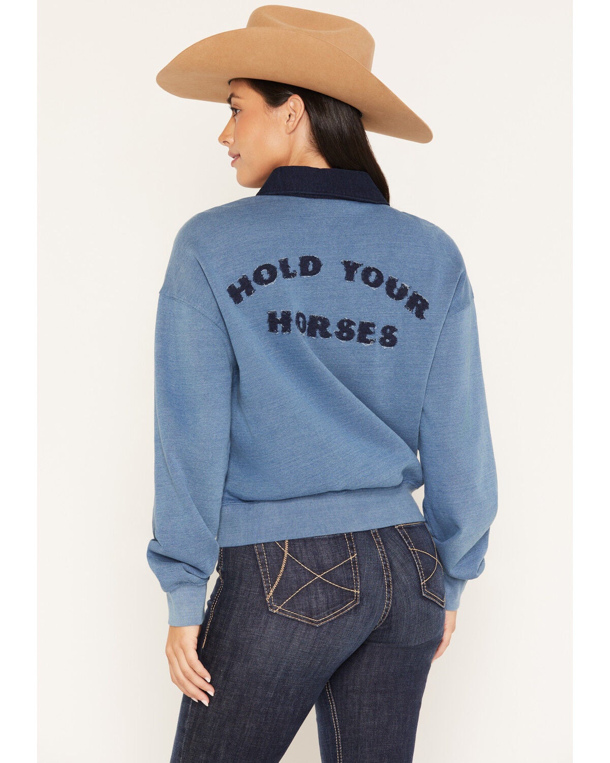 Ariat Women's Hold Your Horses Pullover, Blue, hi-res
