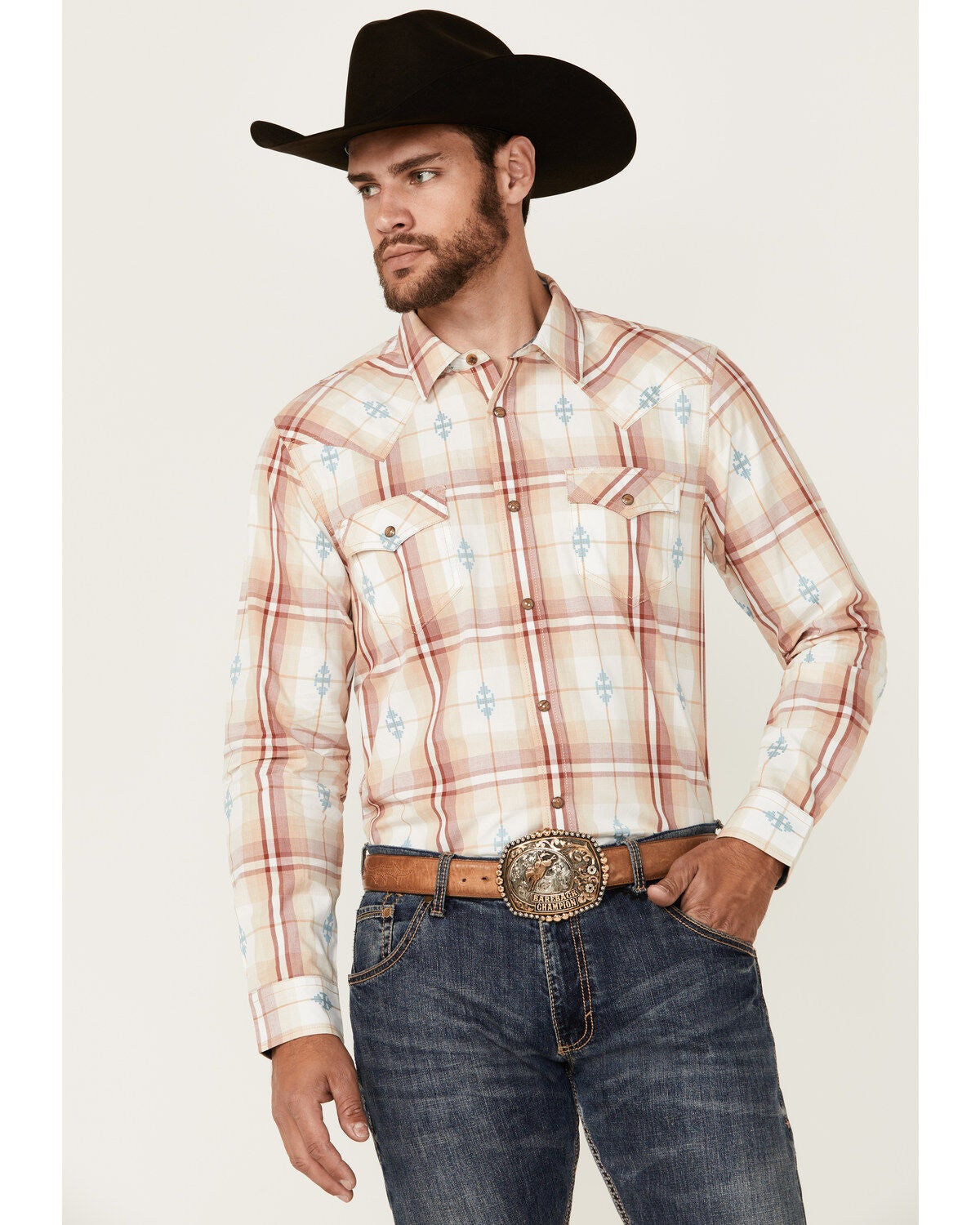 Cody James Men's Samba Plaid Print Long Sleeve Snap Western Shirt - Big, Red, hi-res