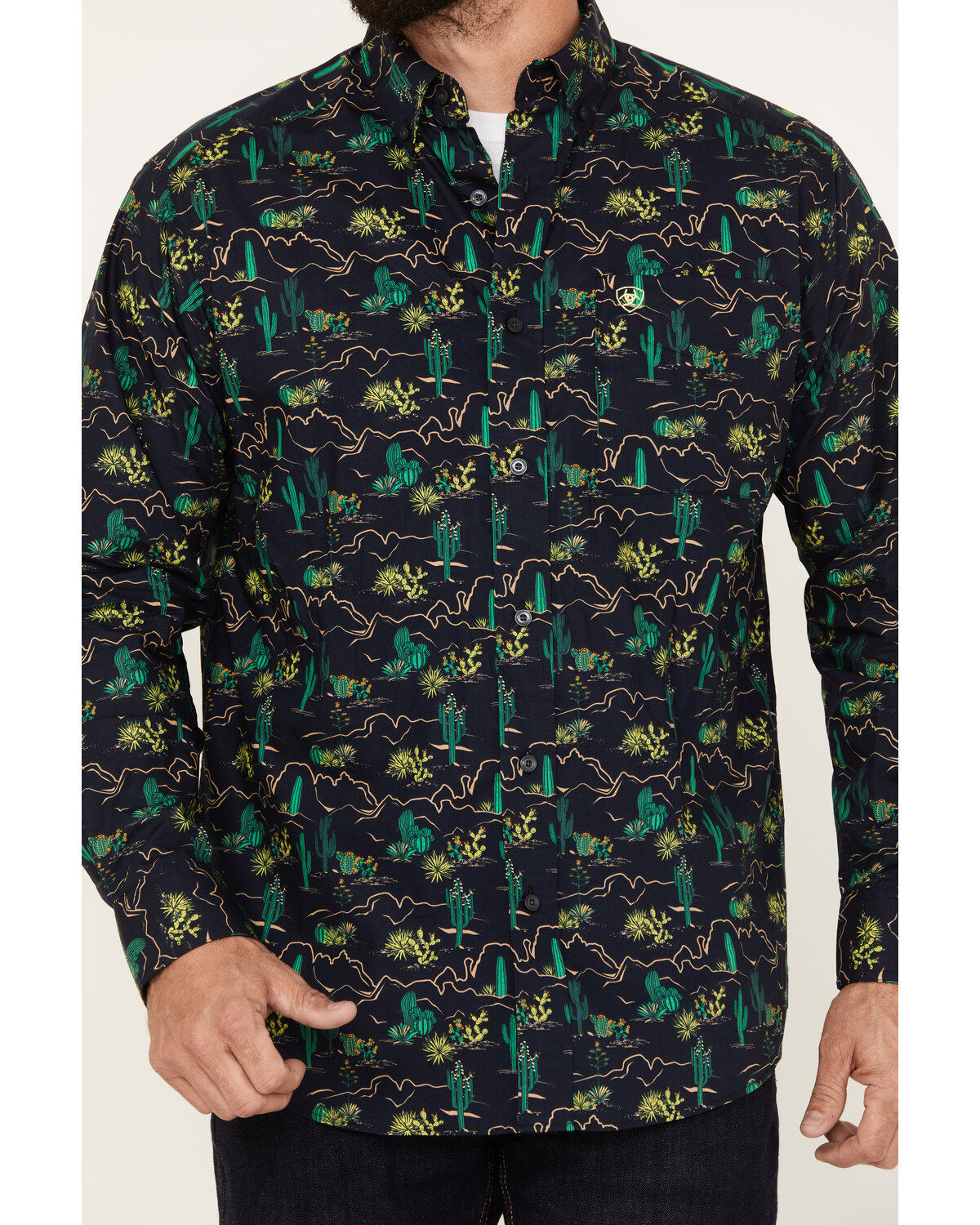 Image #3 - Ariat Men's Beckett All-Over Desert Print Button-Down Western Shirt, Navy, hi-res