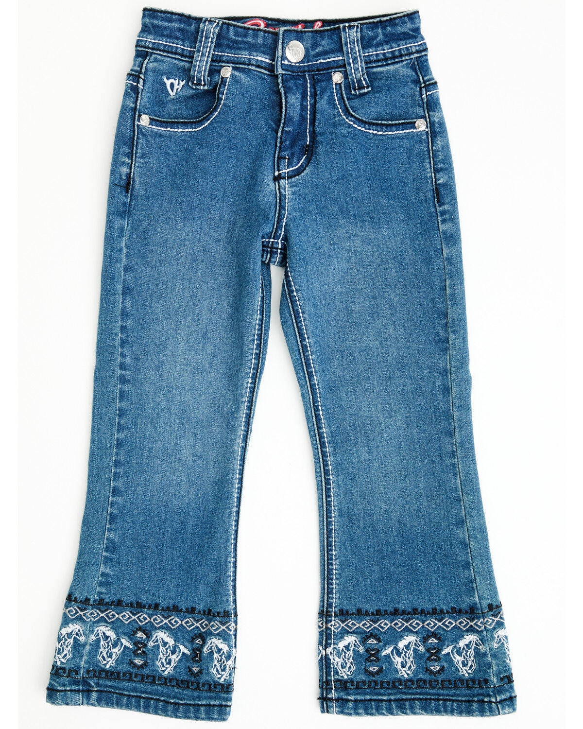 Cowgirl Hardware Toddler Girls' Medium Wash Running Horse Embroidered Bootcut Stretch Denim Jeans, Medium Wash, hi-res