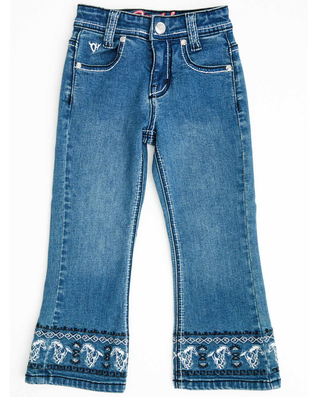 Image #1 - Cowgirl Hardware Toddler Girls' Medium Wash Running Horse Embroidered Bootcut Stretch Denim Jeans, Medium Wash, hi-res