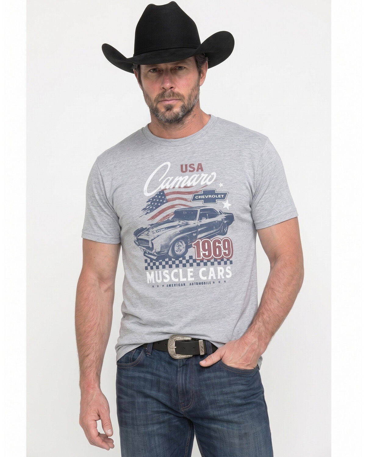 Chevy Men's Muscle Cars 76 Short Sleeve Graphic T-Shirt, Grey, hi-res