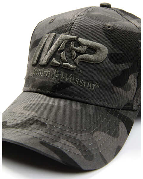 Smith & Wesson Men's Black Camo Print Logo Embroidered Ball Cap , Black, hi-res