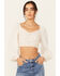 Image #2 - Shyanne Women's Embroidered Mesh Dot Poet Sleeve Crop Top, Sand, hi-res