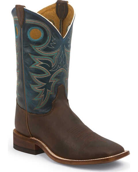 Image #1 - Justin Bent Rail Rough Rider Cowboy Boots - Square Toe, Brown, hi-res