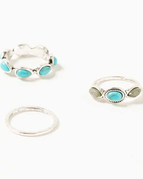 Shyanne Women's Turquoise Stone Ring Set - 3 Piece, Silver, hi-res