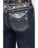 Image #2 - Miss Me Women's Dark Wash Snowflake Embroidered Slim 32" Bootcut Stretch Denim Jeans, Dark Wash, hi-res