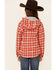 Image #4 - Roper Girls' Plaid Print Thermal Lined Snap-Front Hooded Shacket, Orange, hi-res