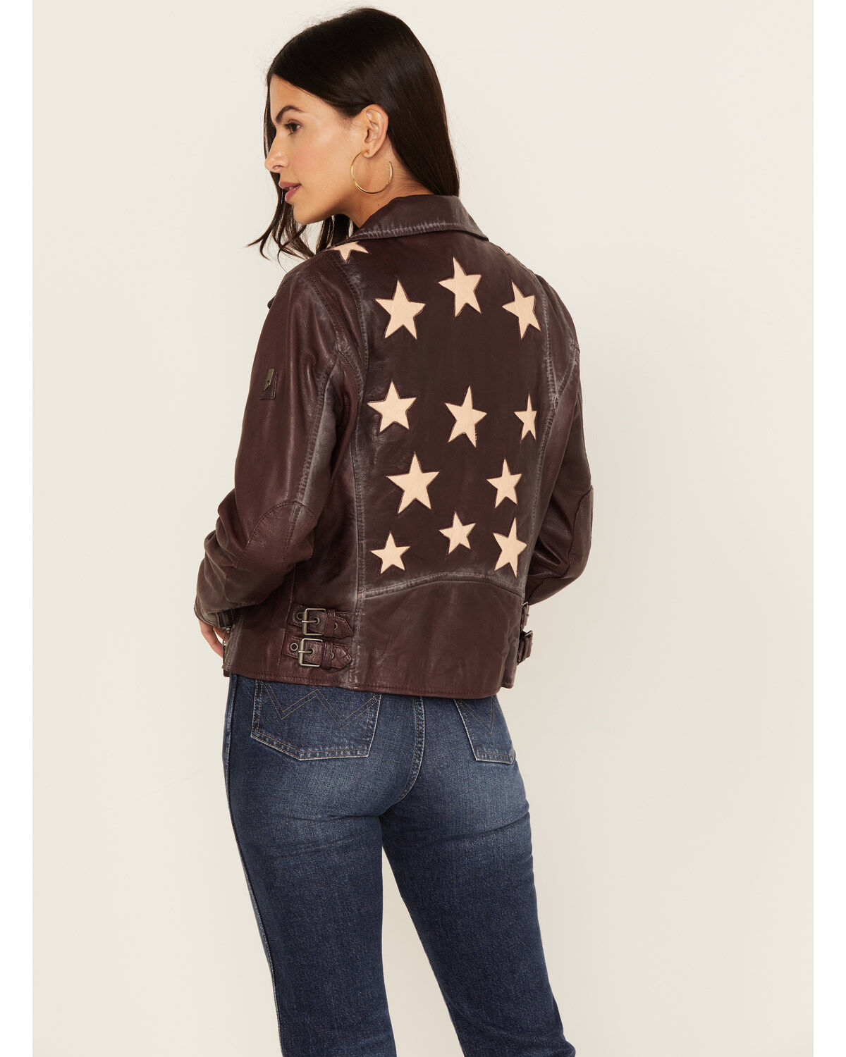 Image #2 - Mauritius Women's Christy Scatter Star Leather Jacket, Burgundy, hi-res