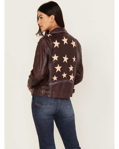 Image #2 - Mauritius Women's Christy Scatter Star Leather Jacket , Burgundy, hi-res