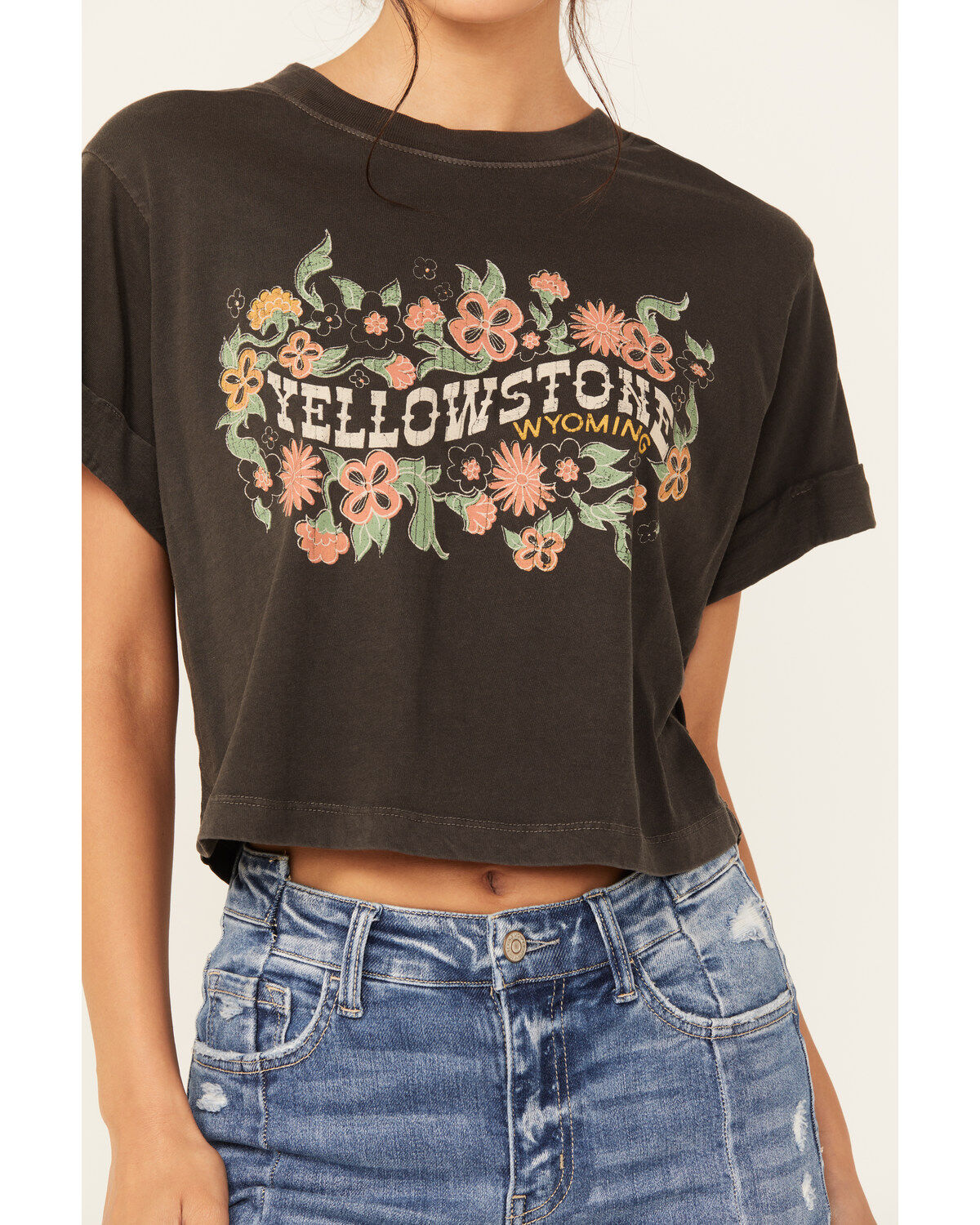 Image #3 - Girl Dangerous Women's Yellowstone Short Sleeve Cropped Graphic Tee, Black, hi-res