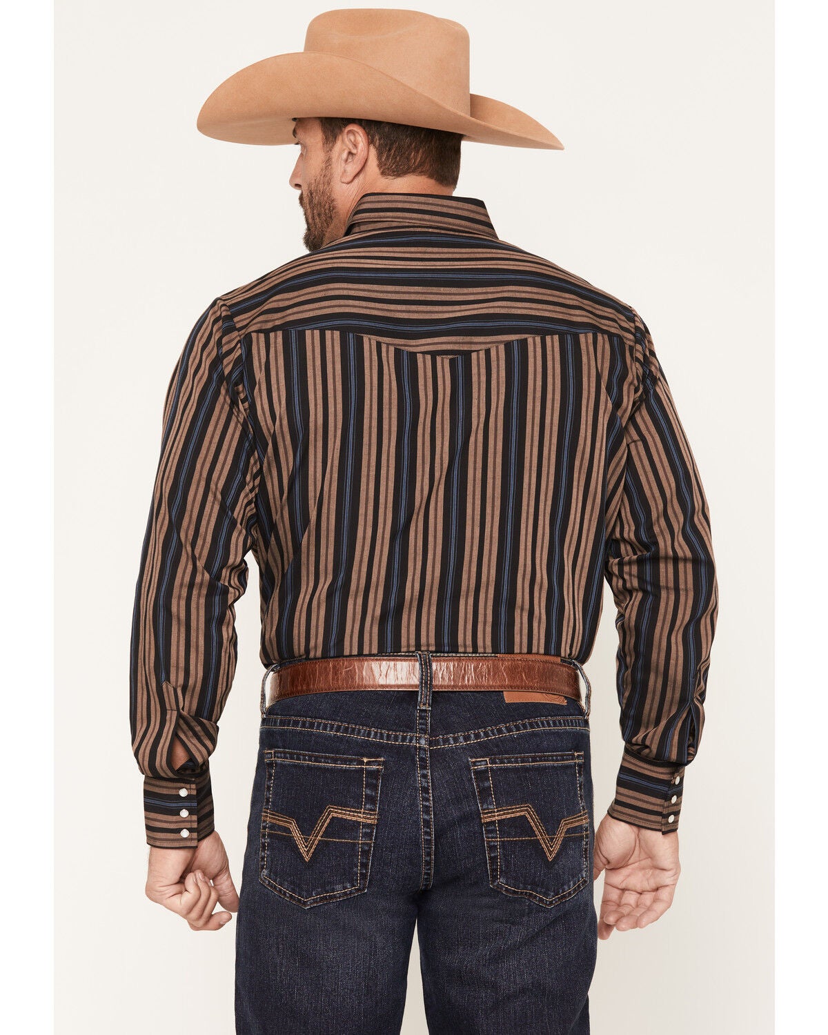 Image #4 - Ely Walker Men's Striped Long Sleeve Pearl Snap Western Shirt, Black, hi-res