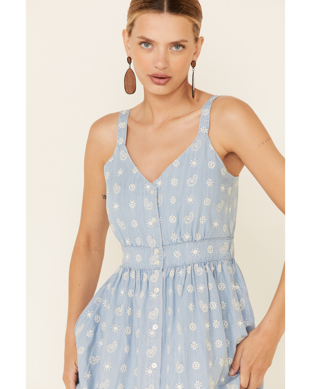 Image #4 - Stetson Women's Embroidered Button Front Midi Dress, Blue, hi-res