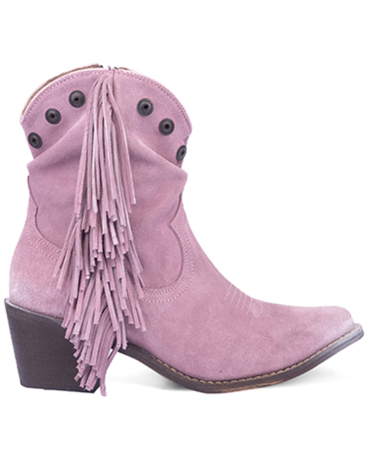 Image #2 - Circle G Women's Studded Suede Fringe Ankle Boots - Round Toe, Light Purple, hi-res