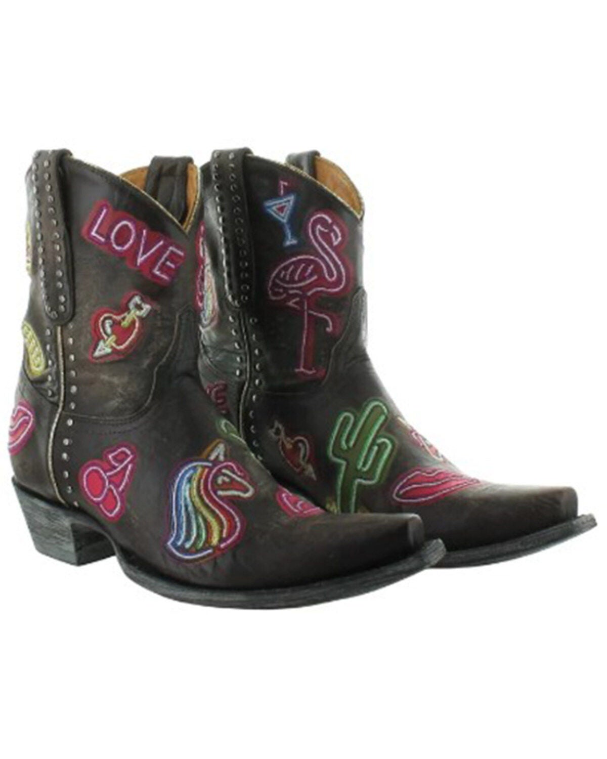 Old Gringo Women's Jackpot Short Embroidered & Studded Western Leather Booties - Snip Toe, Black, hi-res