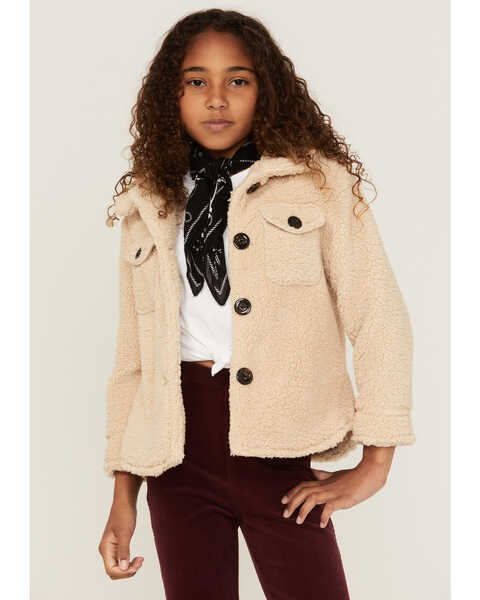 Urban Republic Little Girls' Full Sherpa Button Up Shacket - Youth, Ivory, hi-res