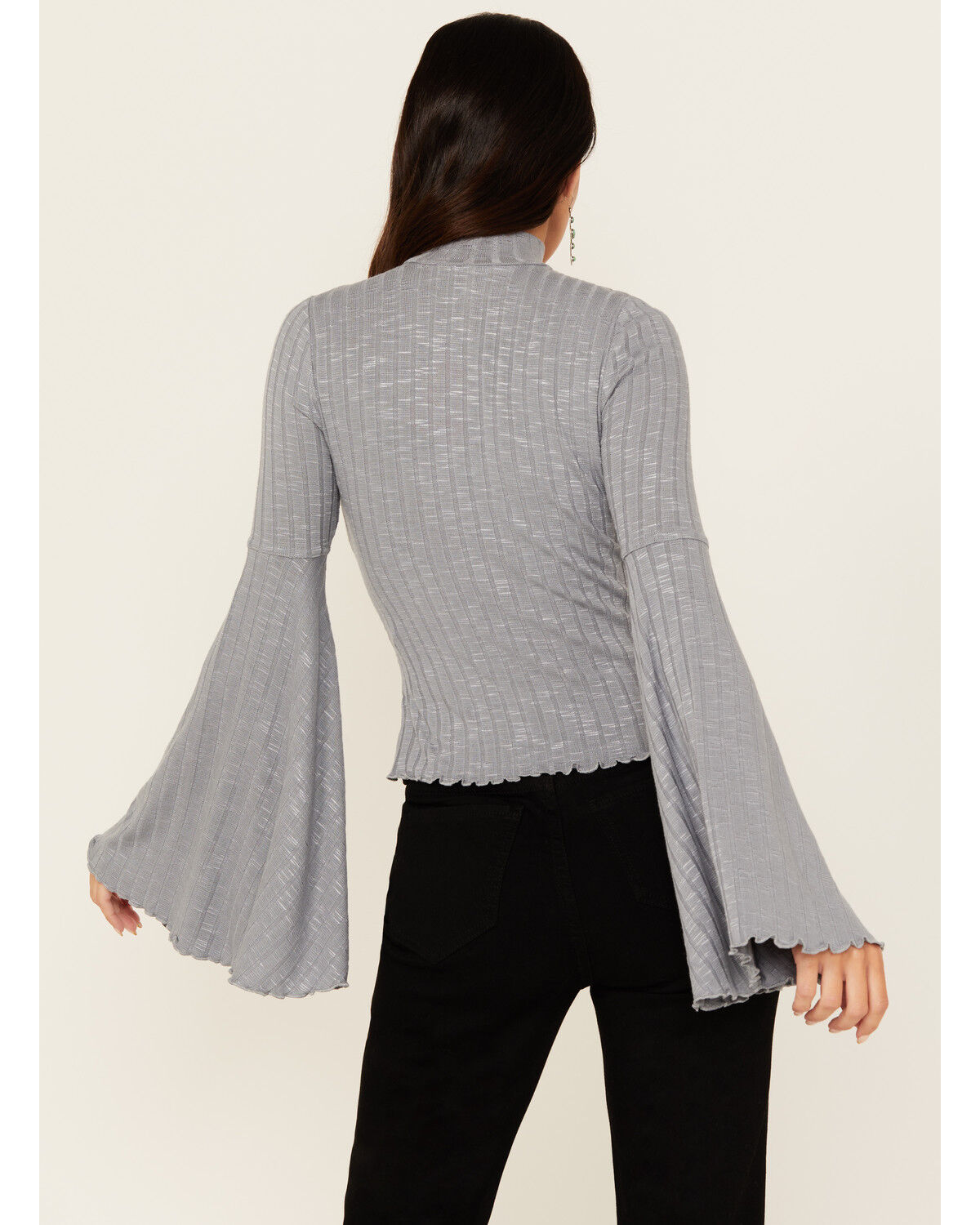 Image #4 - Shyanne Women's Mock Neck Long Bell Sleeve Top, Slate, hi-res