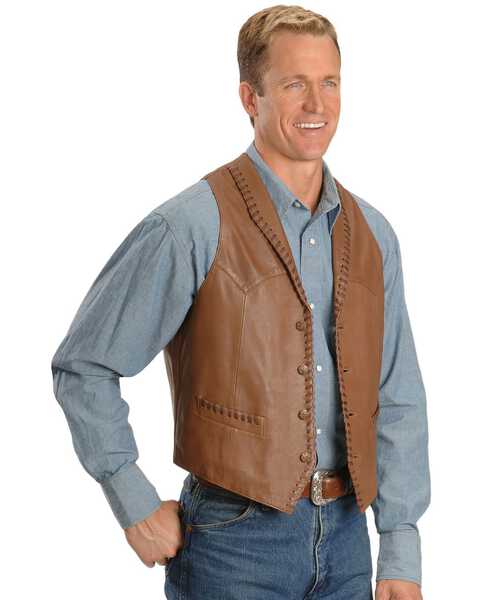 Scully Men's Whipstitch Leather Lapel Vest, Tan, hi-res