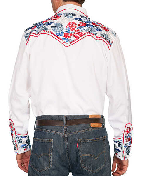 Scully Men's Vibrant Floral Embroidered Retro Long Sleeve Western Shirt, White, hi-res