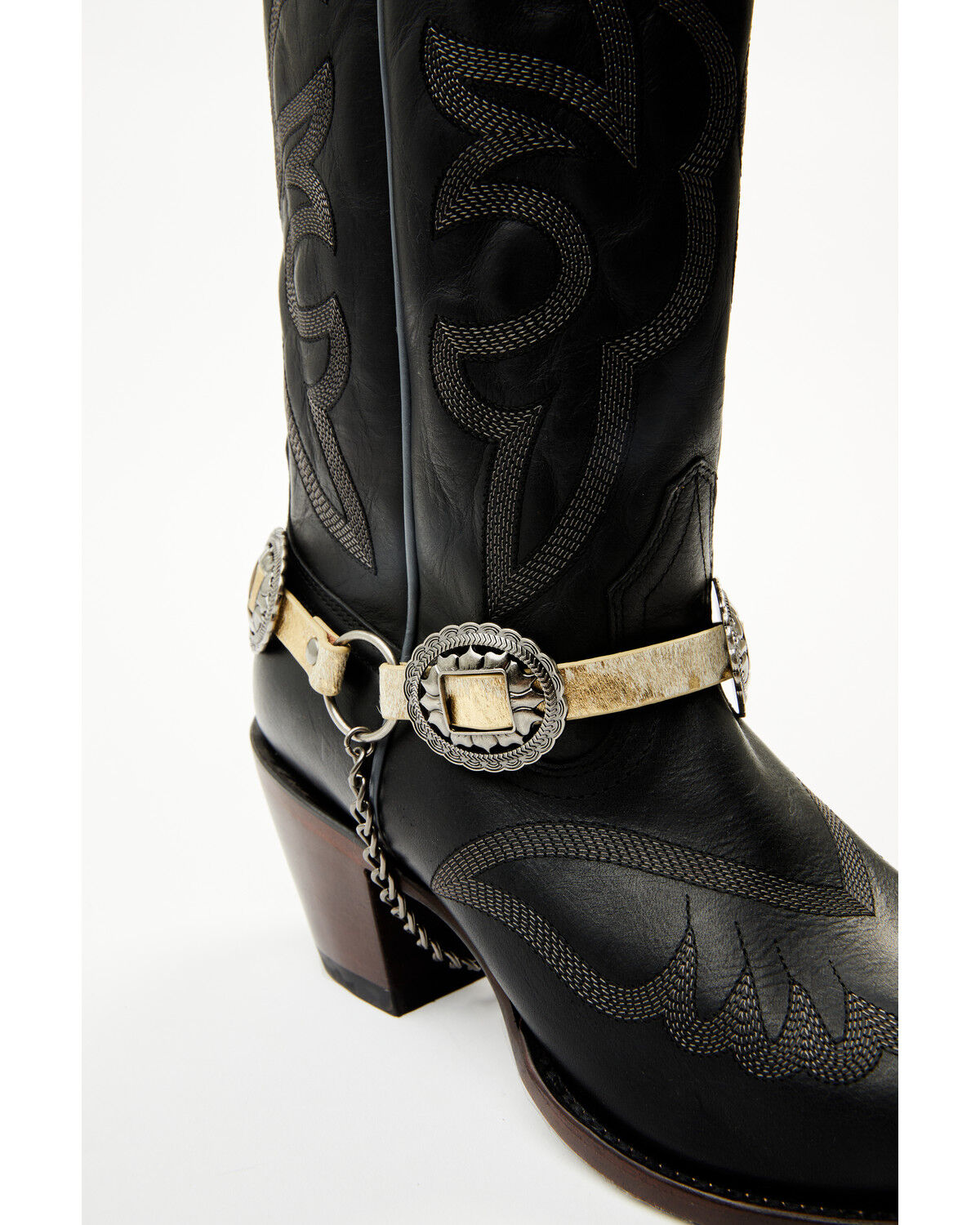 Shyanne Women's Hair-On Leather and Concho Boot Bracelet, White, hi-res