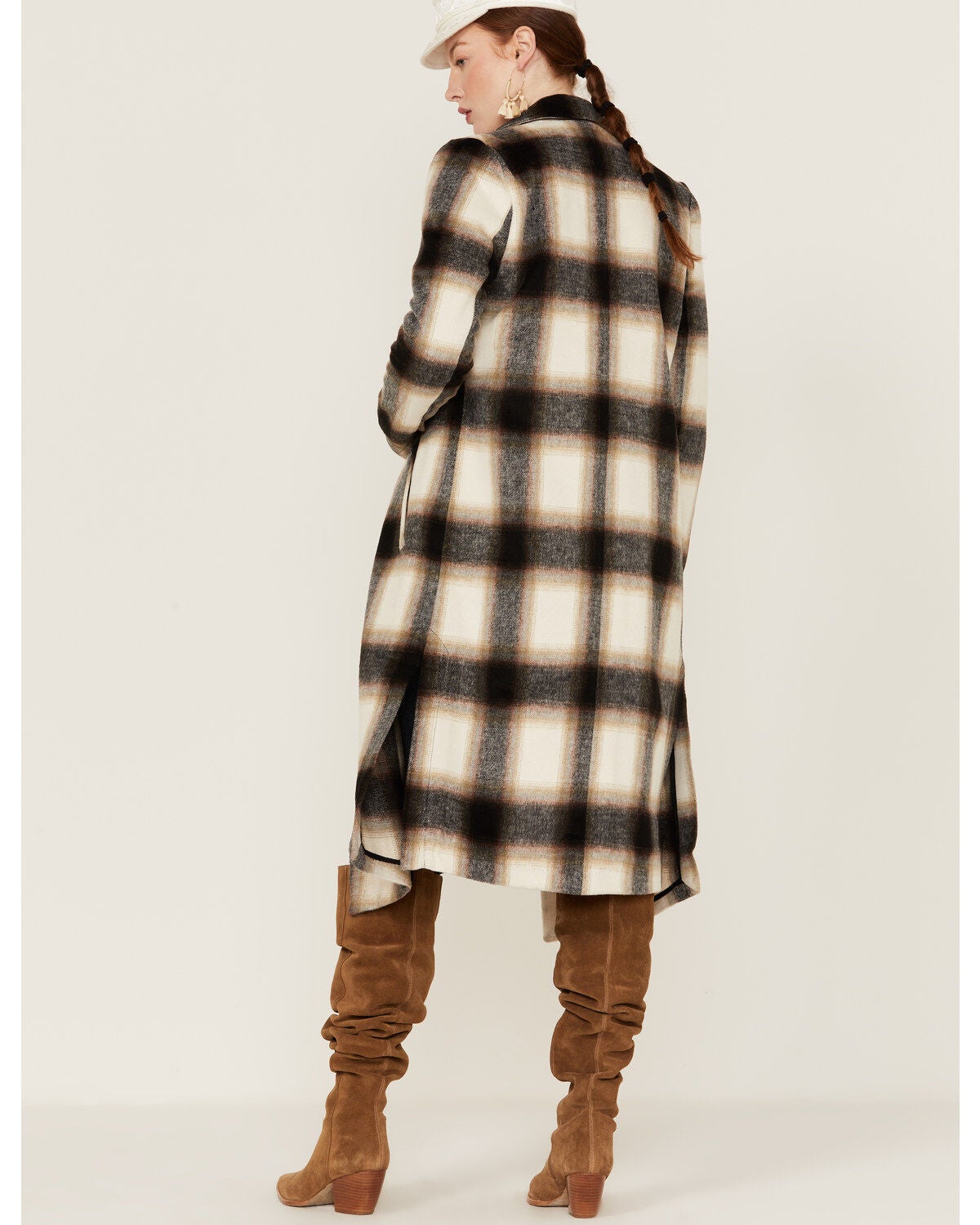 Angie Women's Plaid Black \u0026 Brown Duster Shacket
